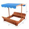 47x47in Kids Large Wooden Sandbox for Backyard, Outdoor Backyard Bench Outdoor Play Sand Box with Canopy Shade, 2 Foldable Bench Seats, Sand Protection, Bottom Liner view 2