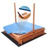 47x47in Kids Large Wooden Sandbox for Backyard, Outdoor Backyard Bench Outdoor Play Sand Box with Canopy Shade, 2 Foldable Bench Seats, Sand Protection, Bottom Liner view 4