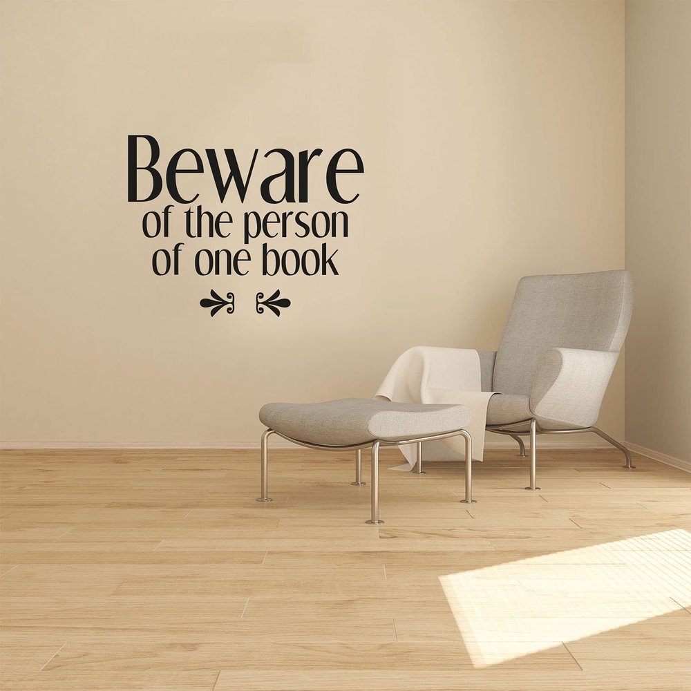 Beware Of The Person OF One Book - Quotes About Reading Vinyl Wall Art Sticker Wall Decal Books Reading Hobby Home Kids Library Area Living Room Boys Girls Kids Dcor Design Size (24x40 inch)