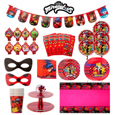 Miraculous Ladybug Party in a Box Kit - Celebration, Birthday Party, Toddlers 100 Plus Pieces - Cat Noir - Party Supplies - Officially Licensed (Complete Kit)