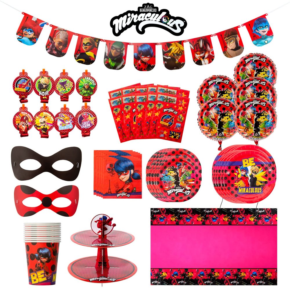 Miraculous Ladybug Party in a Box Kit - Celebration, Birthday Party, Toddlers 100 Plus Pieces - Cat Noir - Party Supplies - Officially Licensed (Complete Kit)