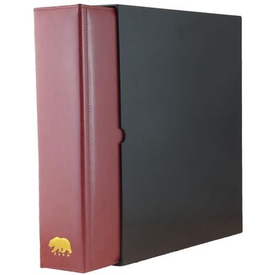 Ursae Minoris Estate Library Deluxe 4 Q-Ring Large Format Binder for Coins, Trading Cards, Stamps, Currency, Bank Notes, Documents, and Other Collectibles - Burgundy with Black Slipcase
