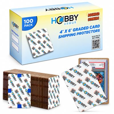 100 Pack Graded Trading Card Shipping Protector by Hobby Armor, 4" x 6" with Rounded Corners, Vibrant Multi-Color Card Protector to Guard Cards from Dings, Premium Cardboard Slab Shipping Supplies