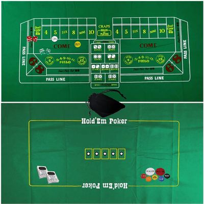 Cyber-Deals Craps & Texas Hold'em Poker Essentials Plus 15pc Set - Reversible Felt Layout, Casino Authentic Dice & Playing Cards, Player Buttons, Storage Pouch (1. Las Vegas Strip Only Dice & Cards)