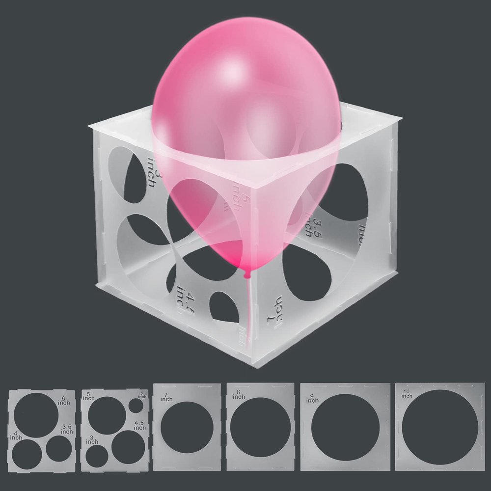 11 Holes Balloon Sizer Cube Box, Catcan 2-10 Inch Collapsible Plastic Balloon Size Measurement Tool for Party Balloon Arches Columns Decoration