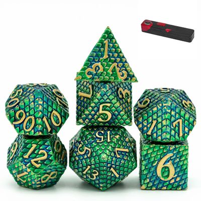 UDIXI Metal Dice Set D&D, 7-Die Dragon Scale Metal DND Dice Set Polyhedral for Role Playing Games and Other Tabletop Game (Green)