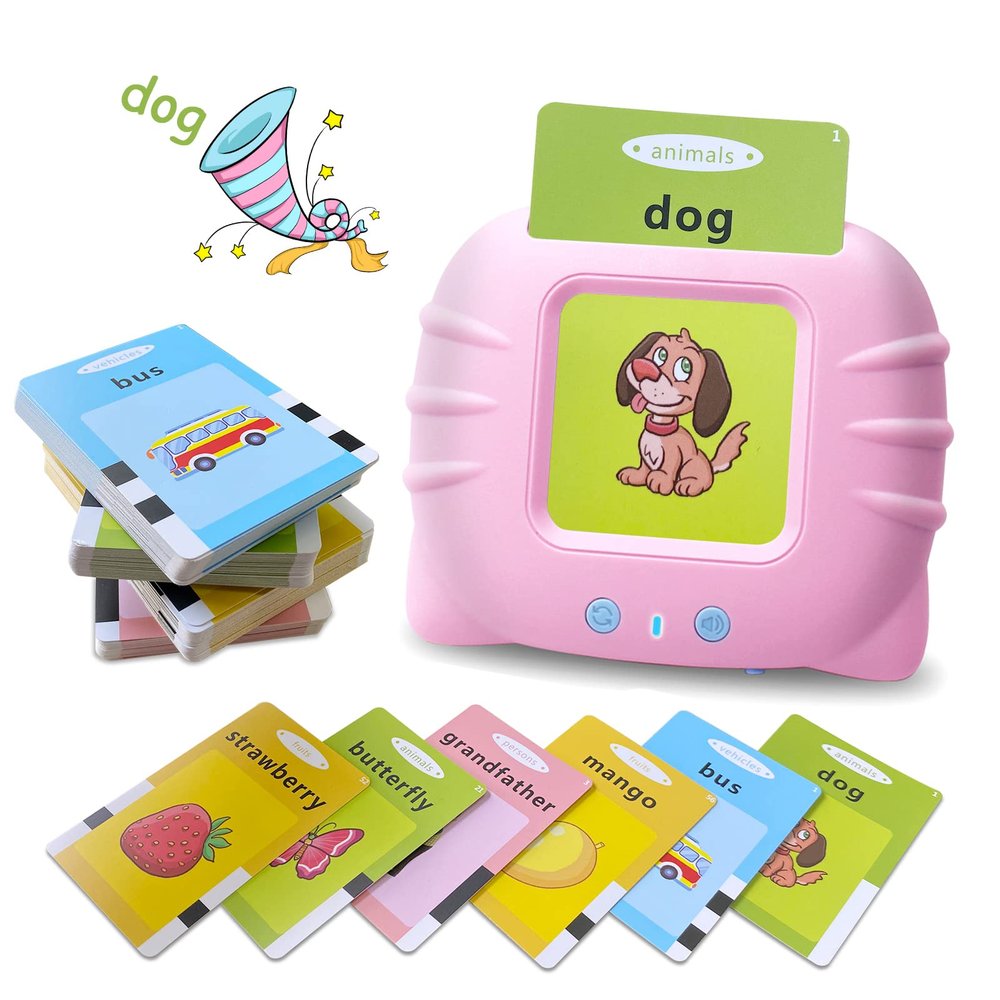 Toddler Talking Flash Cards for 1 2 3 4 5 Year Old Boys and Girls - Language Sensory Learning Device with 224 Sight Words - Montessori,Pocket Speech Therapy,Autism Toys,Christmas Birthday Gift - Pink