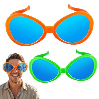 Flutesan 2 Pcs Giant Sunglasses Jumbo Clown Glasses Funny for Adults Photo Props for Halloween Party(Orange,Green)