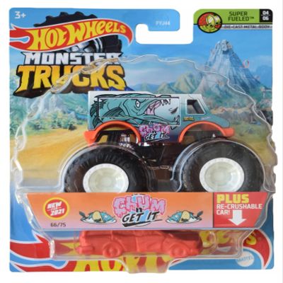 Hot Wheels Monster Trucks Chum'n Get It, [1:64 Scale] Plus Re-Crushable 66/75