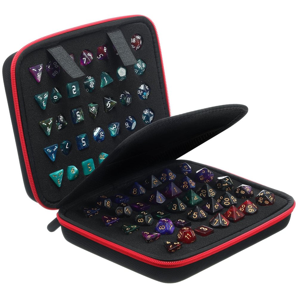 Aoriher 1 Pcs Dice Case with Removable Slotted Tray for Storage Game Storage Case Dice Holder Holds up to 70/10 Sets (Red)