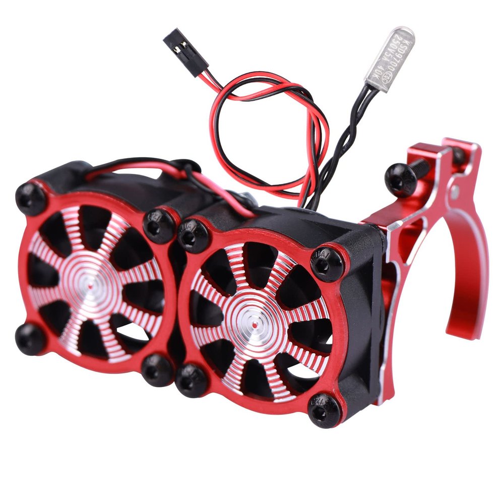 AIMROCK Aluminum 36mm-40mm RC Motor Heatsink w/Double Cooling Fans for 1/10 TRX4 SCX10 RC Crawler (Red)