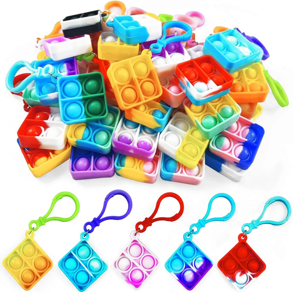 100 Pack Square Pop Fidget Keychain Pop Fidget Toys Bulk Party Favors for Kids 4-8,8-12 Years, Goodies Bag Stuffers Bulk, Gift for Kids, Boys, Girls