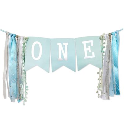 Birthday Decoration for Baby 1st Birthday High Chair Banner Theme Party Supplies Photo Props Gift for Baby Girls Boys (Blue)