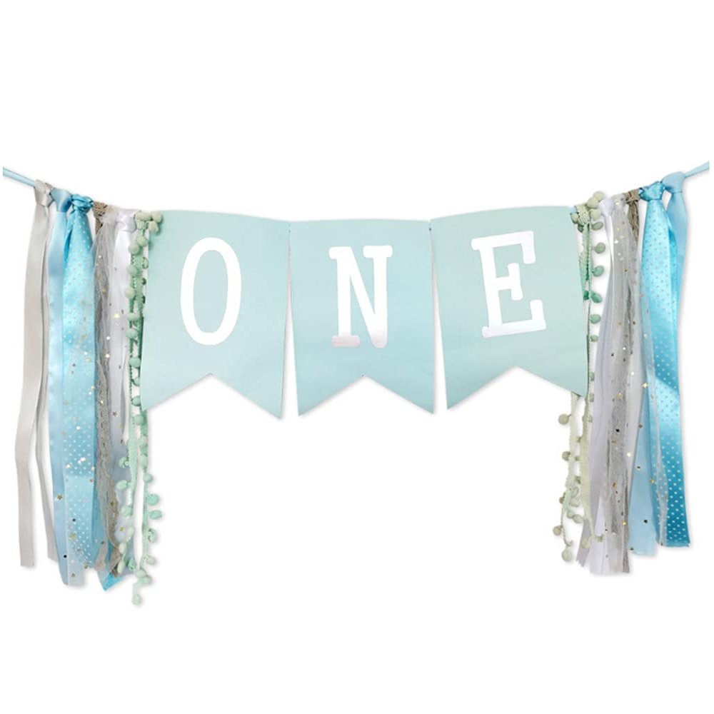 Birthday Decoration for Baby 1st Birthday High Chair Banner Theme Party Supplies Photo Props Gift for Baby Girls Boys (Blue)