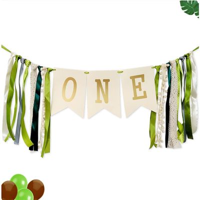 Birthday Decoration for Baby 1st Birthday High Chair Banner Theme Party Supplies Photo Props Gift for Baby Girls Boys (Green)