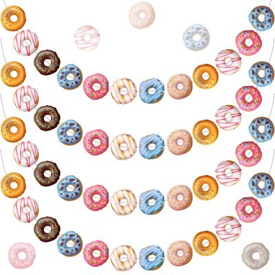 Chinco 4 Pcs Donut Birthday Party Banners Donut Decorations Doughnut Grow Party Supplies Hanging Swirl Paper Cutouts Garland Kit for Birthday Baby Shower Gender Reveal Christmas New Year Favors