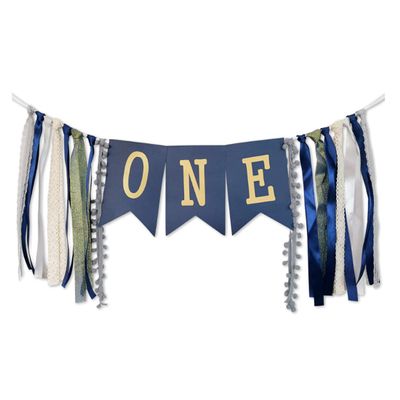 Birthday Decoration for Baby 1st Birthday High Chair Banner Theme Party Supplies Photo Props Gift for Baby Girls Boys (Dark Blue)