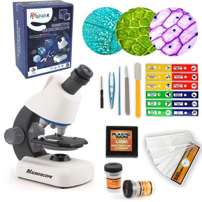 HYRENEE Kids Educational Microscope - Up to 40-1200x Zoom, LED Light, Glass Material, White Color, Perfect for STEM Learning & DIY Experiments