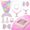 Nenjindz 7pcs Mermaid Dress Up Purse Jewelry Set,Mermaid Necklace Bracelet Earring Set, Pretend Play Mermaid Party Decorations view 4