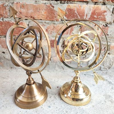 Brown Antique & Golden Polish 2 Piece Brass Celestial Globe Large Size 12 inch Armillary Globe Showpiece Handmade Brass Armillary Sphere Map Atlas Nautical Decor Brass Decor