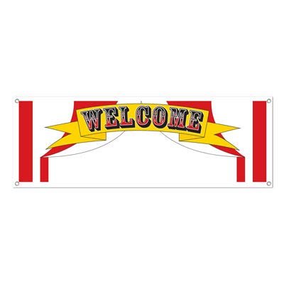 Pack of 12 Red and Yellow Circus Carnival 'Welcome' Banners with Grommets 5'