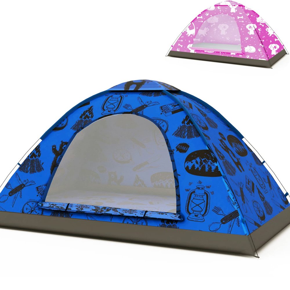 KidzAdventure 2 in 1 Kids Tent for Camping/Kids Play Tent| Backpacking Tent for Kids |Easy Set UP |Blue Adventure Theme Camping Tent