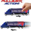 ArtCreativity Semi Truck Toys for Boys, Set of 2, Pull Back Truck Toys for Kids in Red & Blue, Trailer Trucks for Hours of Pretend Play, Unique Toy Car Party Decorations and Boys Room Decor view 4
