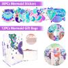 CHRIMISS 102Pcs Mermaid Party Favors Mermaid Bags Mermaid Slap Bracelets Rings Keychain Mermaid Hair Rings Temporary Tattoos Stickers for Kids Birthday Party Supplies Mermaid Goodie Bag Fillers view 4