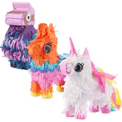 3 Pack Mexican Mini Pinatas - Unique Unicorn & Donkey Camel Pinatas with Hanging Loop for Mexican Themed Party, Fiestas, Cute Prop, Cinco de Mayo Decorations (6.6 x 2.7 x 7.8inch)