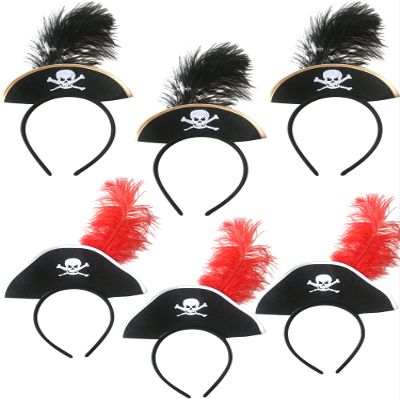 SGBETTER 6 Pieces Pirate Hat Headband Skull Feather Mini Pirate Top Hat Headband for Halloween Theme Costume Party Supplies