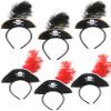 SGBETTER 6 Pieces Pirate Hat Headband Skull Feather Mini Pirate Top Hat Headband for Halloween Theme Costume Party Supplies view 1