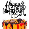 Black Glitter Skeleton Happy Birthday Cake Topper, Skull Spooky Birthday Party Dcor, Halloween Theme Birthday Party Decoration Supplies view 1