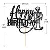 Black Glitter Skeleton Happy Birthday Cake Topper, Skull Spooky Birthday Party Dcor, Halloween Theme Birthday Party Decoration Supplies view 2