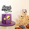 Black Glitter Skeleton Happy Birthday Cake Topper, Skull Spooky Birthday Party Dcor, Halloween Theme Birthday Party Decoration Supplies view 4