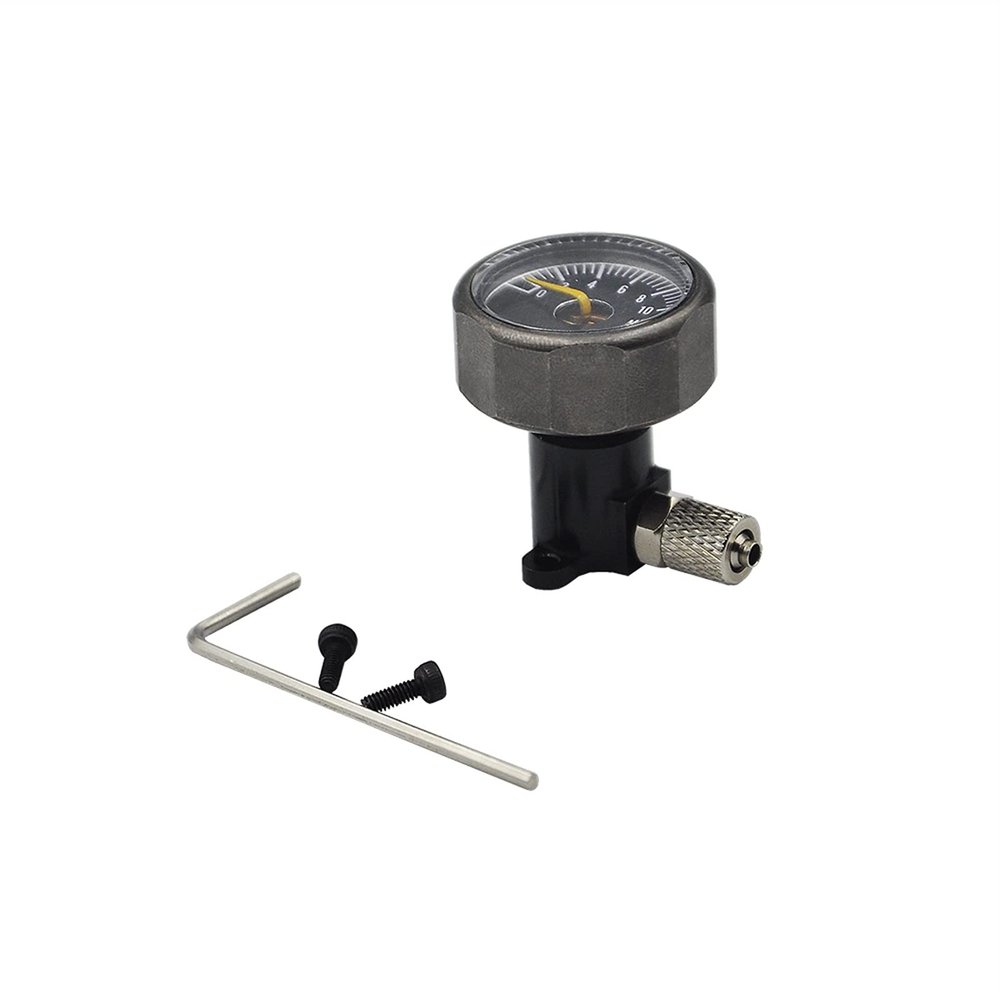 DAPENGNIAO Mini 10MPA RC Hydraulic Oil Pressure Gauge M8 to M5 Mounting Seat for RC Excavator Bulldozer Loader Parts Accessories (Color : Gauge and Seat)