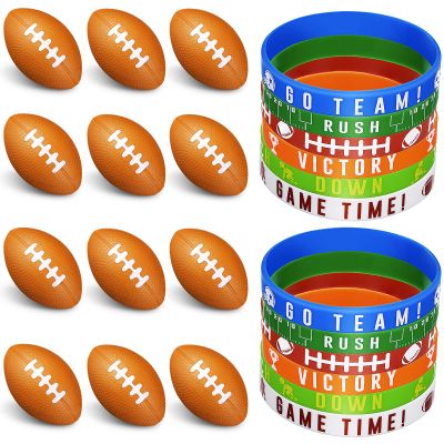 Sumind 24 Pcs Football Party Favors Include Mini Football Stress Balls and Sports Silicone Charm Bracelets Rugby Silicone Wristbands for Sports Themed Birthday Party Reward