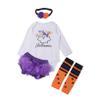ACSUSS 4Pcs Infant Baby Girls Halloween Thanksgiving Outfits Romper + Bloomers + Headband + Leg Warmers Set White 6-12 Months view 1