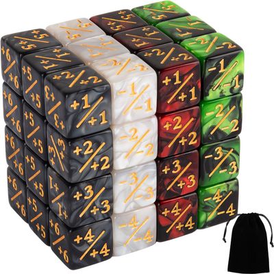 48 Pieces MTG Counters Dice Set Life Counter Magic Tokens +1/+1 D6 DIce for MTG TCG Cards Gaming Accessories, 4 Styles