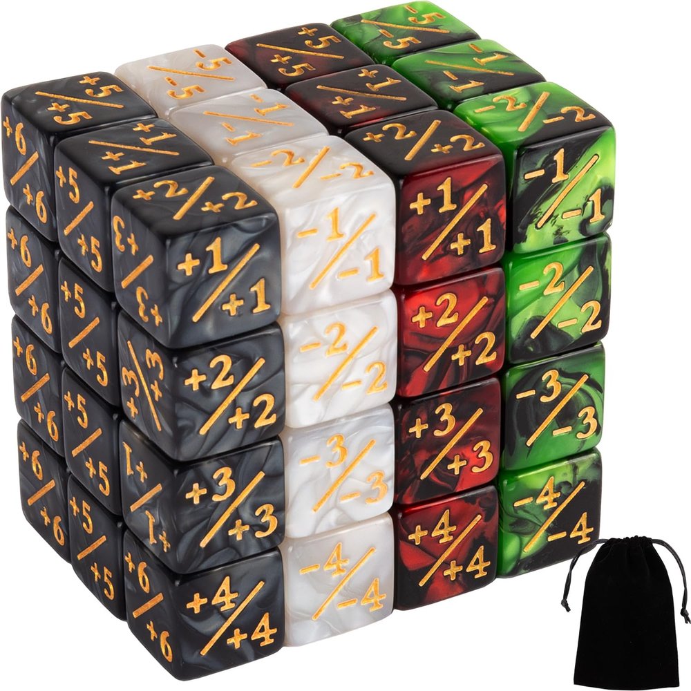 48 Pieces MTG Counters Dice Set Life Counter Magic Tokens +1/+1 D6 DIce for MTG TCG Cards Gaming Accessories, 4 Styles