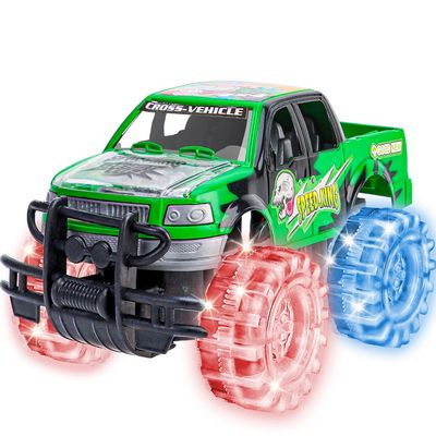 ArtCreativity Light Up Green Monster Truck, 1 Piece, 8 Inch Toy Monster Truck with Flashing LED Tires and Batteries, Push n Go Car Toys for Kids, Fun Gift for Boys and Girls Ages 3 and Up
