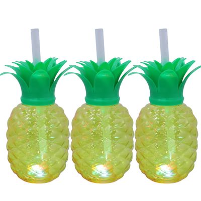 3pcs Pineapple Cups Luminous Fishbowl Cups with Lids and Straw Glowing Summer Party Plastic Pineapple Decorations