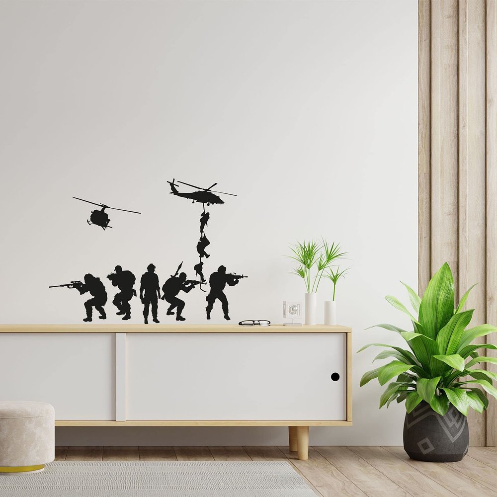 Military Troops Helicopter Swat Team Army Men Soldier Wall Sticker Art Decal for Boys Girls Room Rooms Bedroom Playroom Kid House Home Decor Stickers Walls Art Vinyl Decoration Size (22x30 inch)