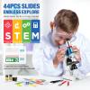 58-Piece Kids Microscope Kit - 100X-1200X Magnification, Metal Body, LED Light, Carrying Box - Science Experiment Toy for Kids Ages 5-12 view 2