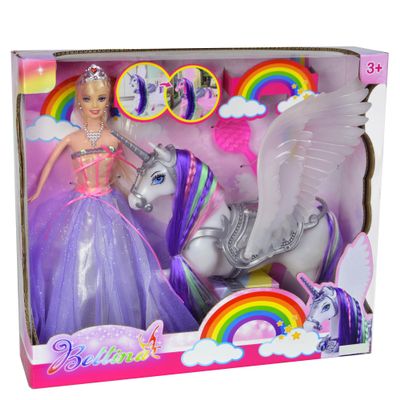 MEGAFUN Color Change Unicorn Toys & Princess Doll with Rainbow Braided Hair, Removable Saddle&Wings, Princess Toy Unicorn Gifts for Girls