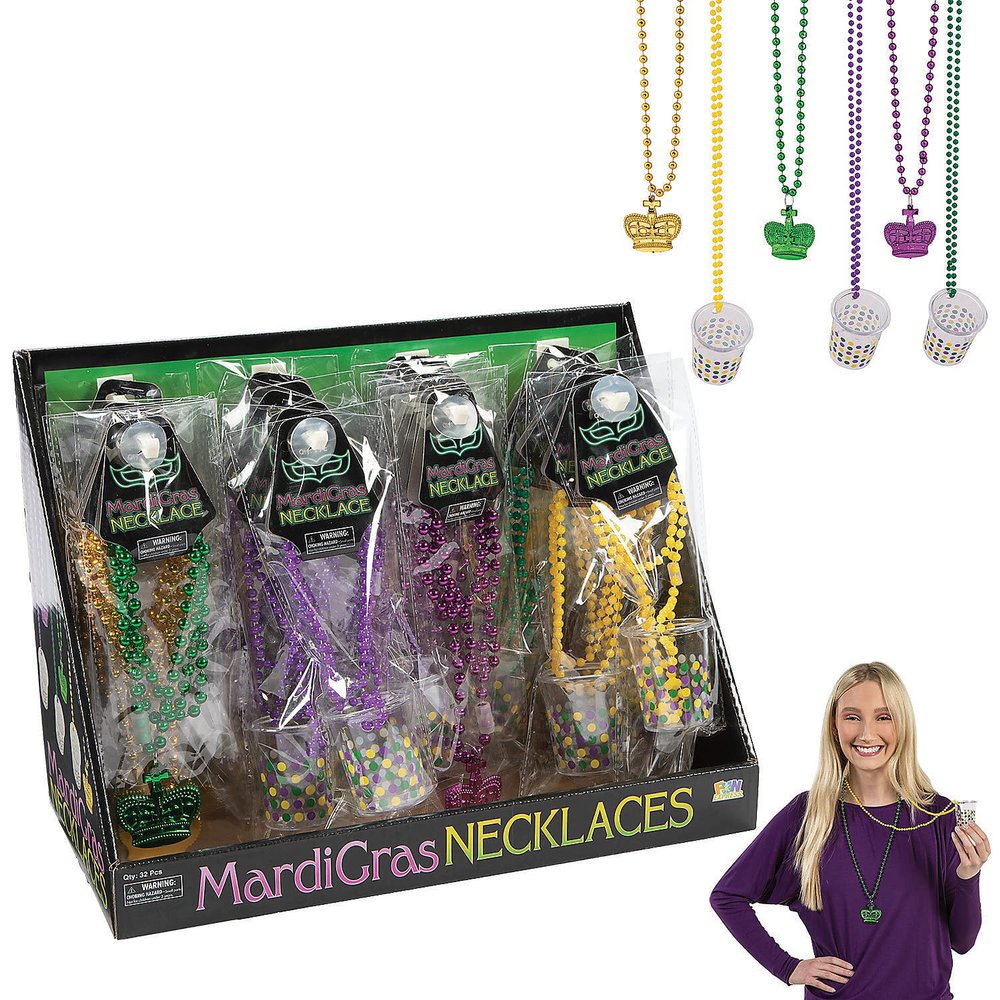 Fun Express Mardi Gras Beaded Necklaces & Shot Glass Necklaces