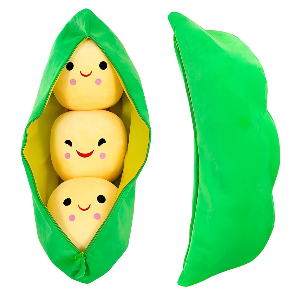 AOQI Giant Peas in A Pod Plush Toy Pea Pod Pillow Cute Pea Stuffed Toys Plant Doll Various Sizes (Yellow Beans,9.8''/25cm)