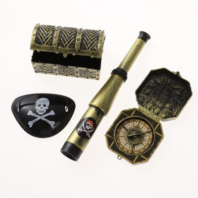 Alvivi Pirate Party Set Includes Compasses Telescope Eye Patches and Mixed Color Gemstones Treasure Chests for Kids Halloween Pirate Decorations Type C One Size