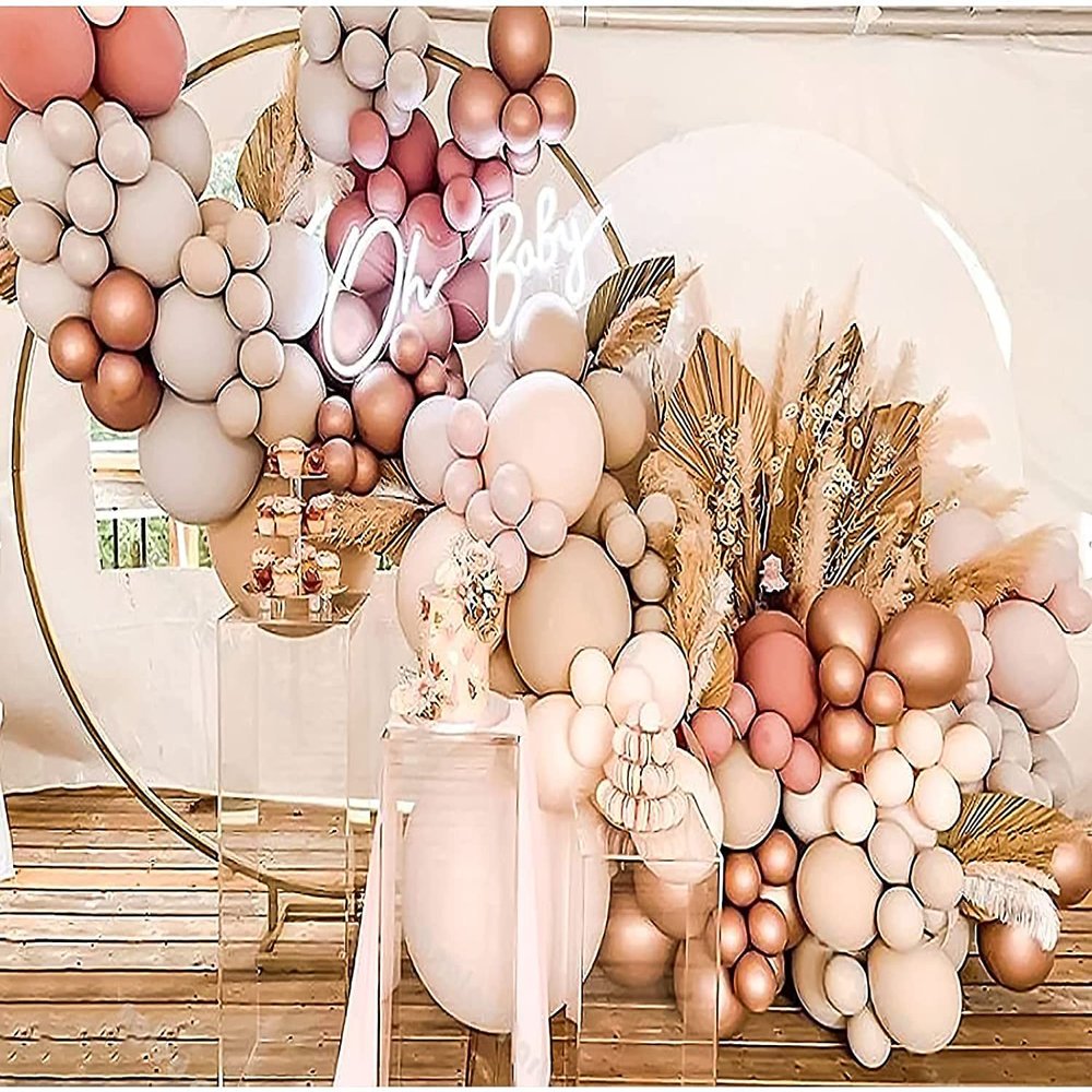Worldoor 161pcs DIY Balloons Garland with Various Sizes Double-Stuffed Coffee Brown Blush Nude Dusty Pink Balloons Cream Peach Apricot Balloons Jungle Safari Theme Baby Shower Thanksgiving Party Decor