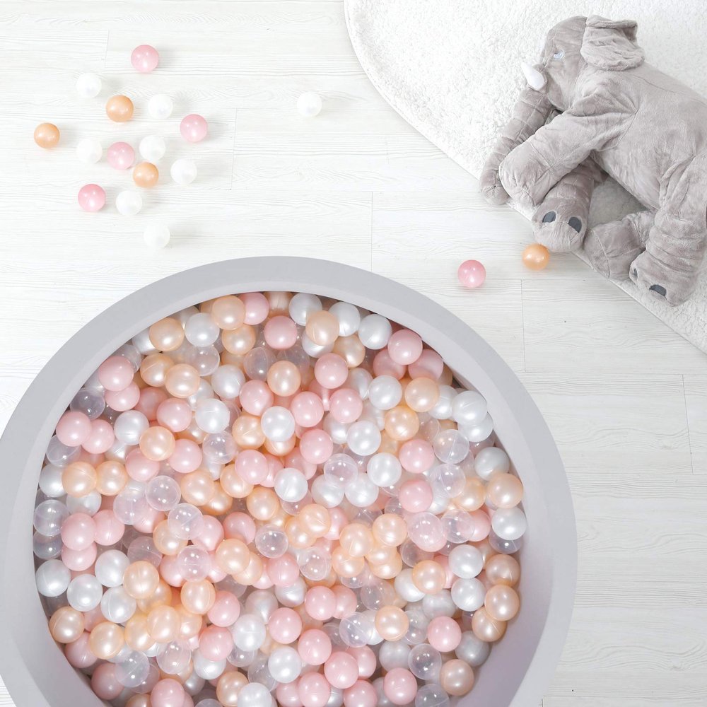 TRENDPLAY Plastic Balls for Ball Pits - Pack of 100 Hollow Balls- Safe and Exciting Playtime - Perfect for Toddler Baby Pools,Party,Festival Decoration, Pink+ Gold+ Pearl White+ Clear