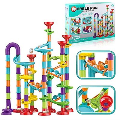 shengqing Marble Run Building Blocks STEM Toy,113 pcs Marble Maze Track Race Game Construction Buliding Blocks Toys, Kids Boys Girls 3 4 5 6 7 8 9 Year Old Birthday Present Preshool Gift-A4
